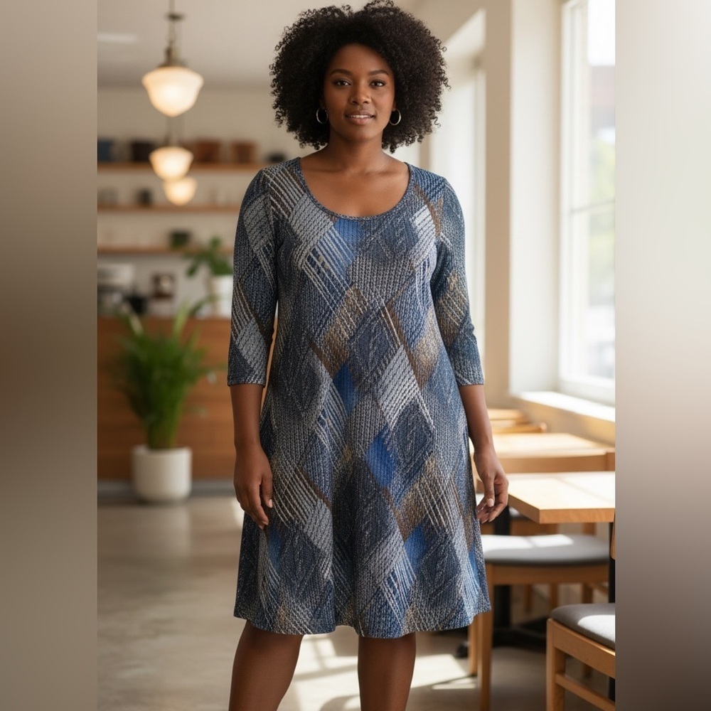 Papillon Fall Winter Dress, four-way stretch, wrinkle free, scoop neck